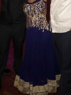 Royal Blue and Gold Embellished India Style Dress with little pants & scarf